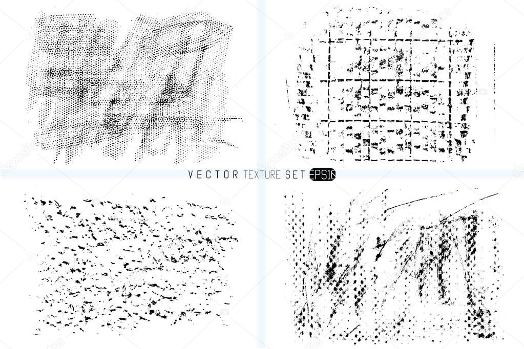 Grunge texture set. Hand drawn backgrounds. Vector templates. Spot of textures. Wax crayon spots. Monochrome artistic backdrops.