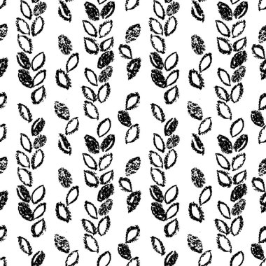 Soyut sorunsuz elle çizilmiş desen. Modern doku botanik motifi. Tek renkli mum mum boya çizilmiş arka plan.