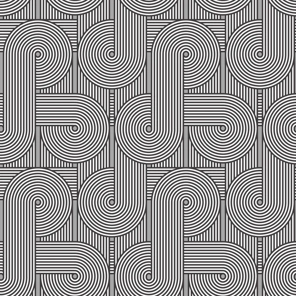 Seamless geometric pattern. Geometric simple print. Vector repeating texture. Linear background. Retro motif graphic texture. 80s style background with concentric circles and lines overlapping. — Stock Vector