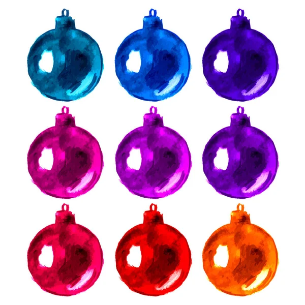 Watercolor hand painted christmas balls, design elements. Artistic background. Vector illustrarion. — Stock Vector