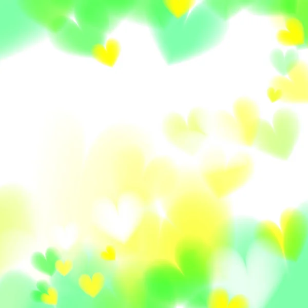 녹색 마음 bokeh 빛 배경 eps 10. 다채로운 마음으로 부드러운 배경 막입니다. 녹색과 노란색 컬러 빛 배경. — 스톡 벡터