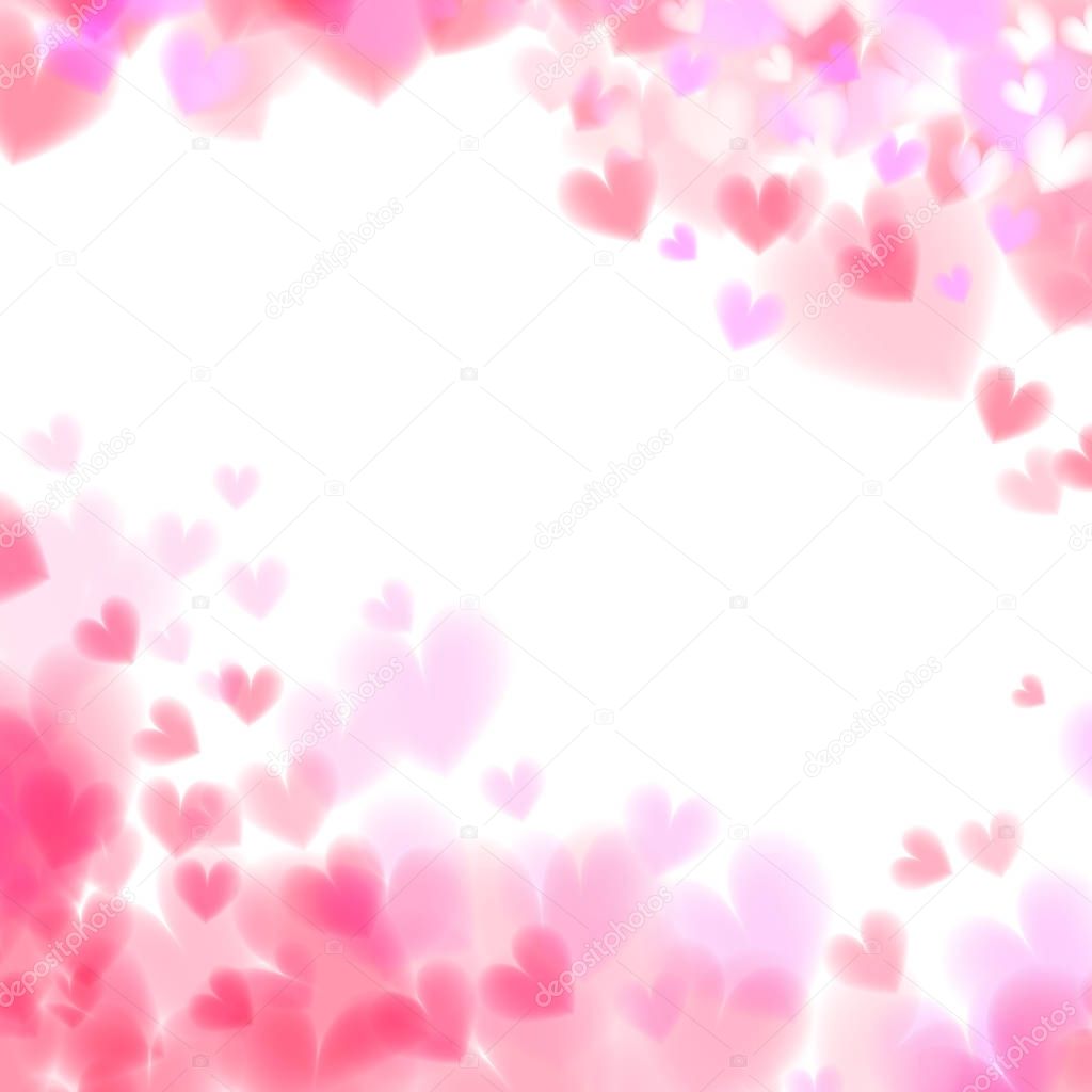 Pink hearts bokeh light Valentines day background eps 10. Tender backdrop with gradually changing color hearts. Romantic colorful background. Transparent hearts backdrop.