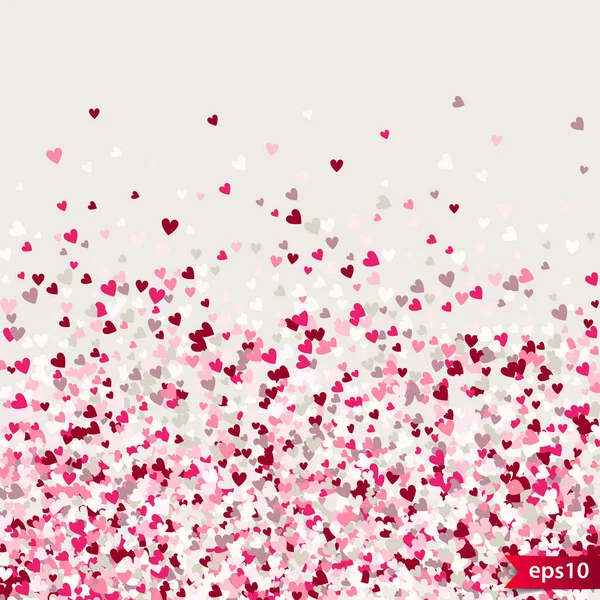 Stipple pattern for design. Colorful minimalistic geometric pattern with randomly located small hearts. Red heart glitter background. Gradually changing density backdrop with red and pink hearts — Stock Vector