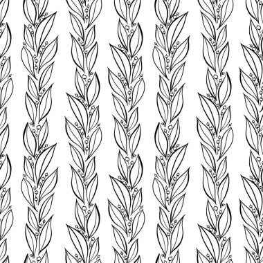 Çizilmiş basit yaprakları, botanik desen ver. Sorunsuz Vektör Lineer çiçek desenli. Vektör tek renkli arka plan.