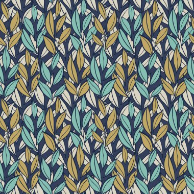 Çizilmiş basit yaprakları, botanik desen ver. Sorunsuz vektör çok renkli çiçek desenli. Vektör arka plan.