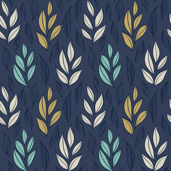 Çizilmiş basit yaprakları, botanik desen ver. Sorunsuz vektör çok renkli çiçek desenli. Vektör arka plan.