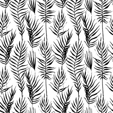 Tropikal yaprak, orman desen. Sorunsuz imkanı, ayrıntılı, botanik desen. Vektör arka plan. Palmiye yaprakları.