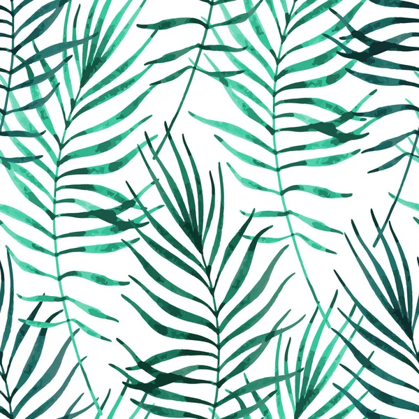 热带树叶, 丛林模式。无缝的, 详细的, 植物图案。矢量背景。棕榈树叶. — 图库矢量图片