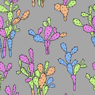 Vektör sorunsuz arka plan kaktüsler ile. Opuntia el çekilmiş tasarım.