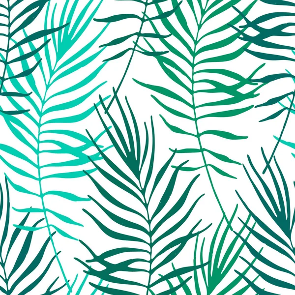 Tropische Blätter, Dschungelmuster. nahtlose botanische Handzeichnung. Vektorhintergrund. Palmblätter. — Stockvektor