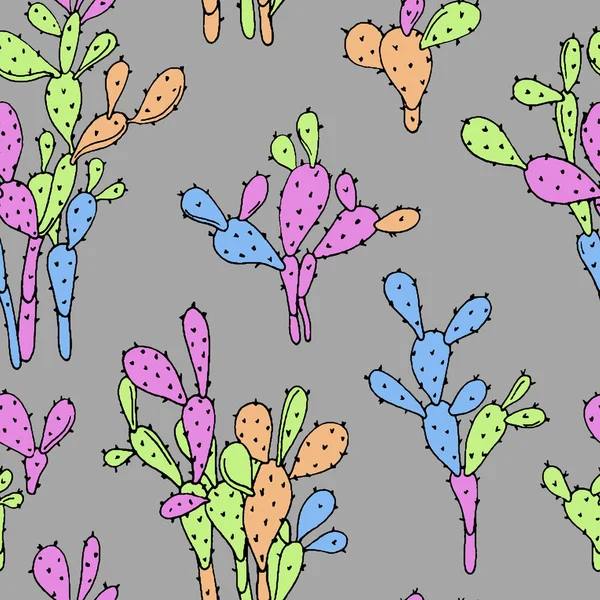 Fond sans couture vectoriel avec cactus. Opuntia dessin dessiné à la main . — Image vectorielle