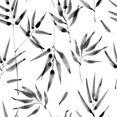 Bambu yaprakları, orman desen. Sorunsuz imkanı, ayrıntılı, botanik desen. Sulu Boya tek renkli arka plan. Zarif basit sanatsal el bakdrop çekilmiş.