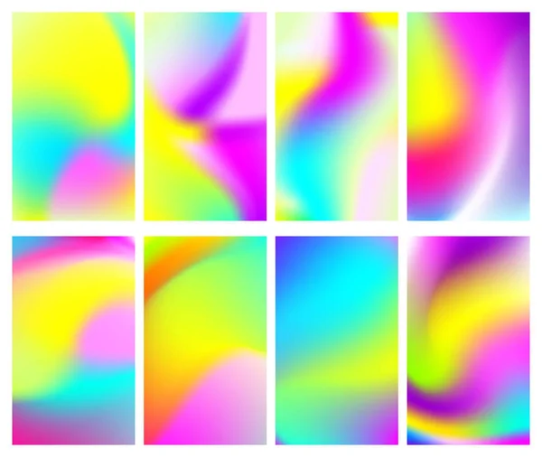 Fondos fluidos iridiscentes multicolores. Ilustración vectorial de fluidos. Set de fondo con efecto neón holográfico. teléfono protector de pantalla conjunto . — Archivo Imágenes Vectoriales