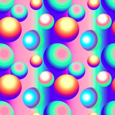 Holografik vektör sorunsuz arka plan. Degrade küre şekiller. Colorflul tekrarlanabilir model parlak neon renkler ve sıvı etkisi ile.