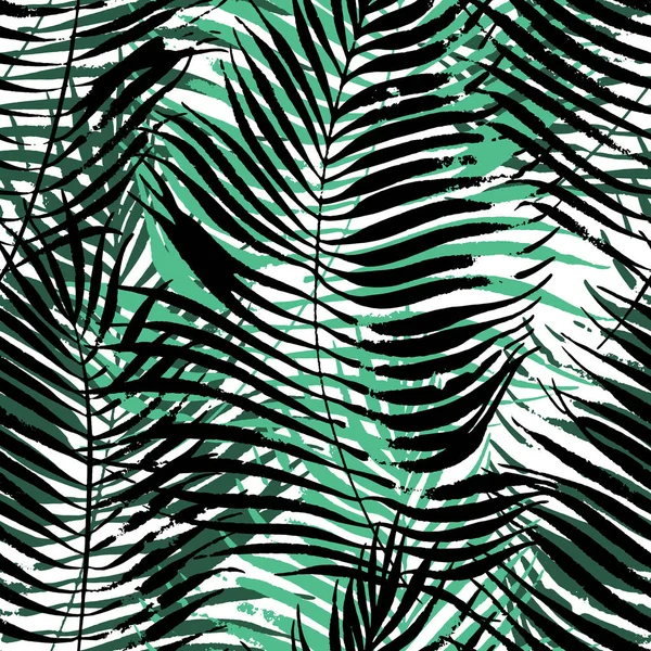 Tropiska löv, jungle mönster. Sömlös botaniska mönster. Vector bakgrund. Palmblad. — Stock vektor