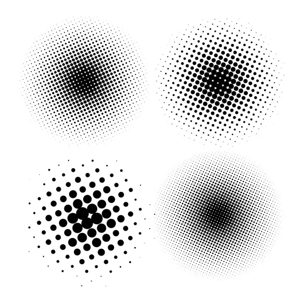 Set of halftone dots vector circle shapes. Abstract dotted stippling shapes. Monochrome halftone gradient circle set. — Stock Vector