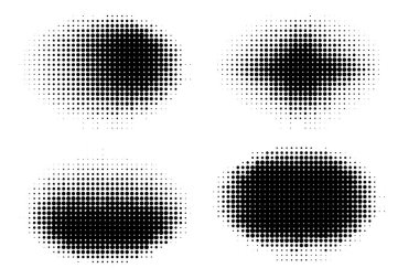 Yarı ton nokta vektör oval şekil kümesi. Soyut Beneklenme şekilleri noktalı. Tek renkli yarım ton degrade şekil kümesi.