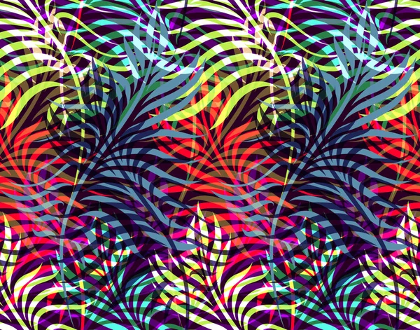 Vector sömlösa mönster med grafiska blad, färgglada botaniska illustration, blommiga inslag, handritad repeterbara bakgrund. Konstnärliga bakgrund. — Stock vektor