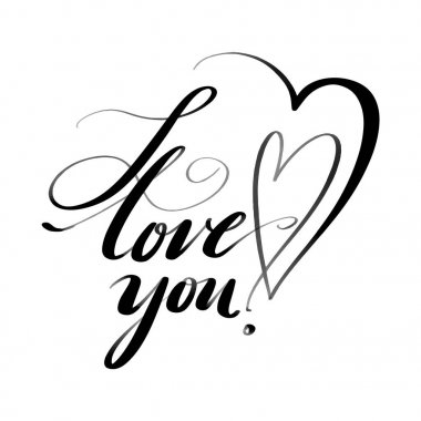 Kelimeler seni seviyorum. Yazı, tasarım tatil tebrik kartları ve davetiyeler için elle çizilmiş yaratıcı hat ve fırça kalem.