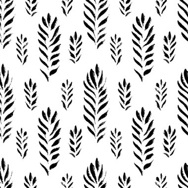 Soyut sorunsuz elle çizilmiş desen. Modern doku botanik motifi. Tek renkli fırça boyalı arka plan.