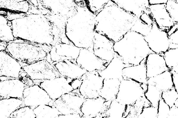 Gestoorde overlay textuur van ruw oppervlak, gebarsten rotsen, stenen muur. Grunge achtergrond. één kleur grafische bron. — Stockvector