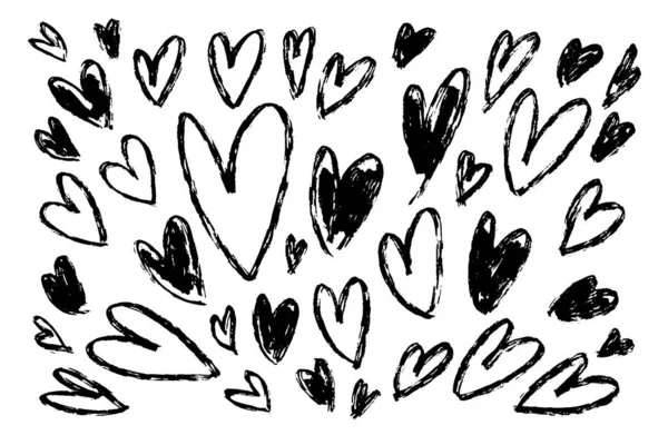 Διάνυσμα συλλογές χέρι συρμένο grunge Valentine καρδιές που απομονώνονται σε λευκό φόντο. — Διανυσματικό Αρχείο