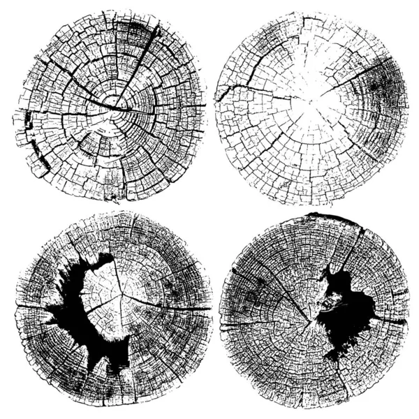 Texture de superposition perturbée de vieilles souches d'arbres, surfaces rondes rugueuses, anneaux sur les arbres. Grunge milieux. Ressources graphiques en une couleur . — Image vectorielle