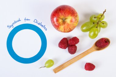 Dünya Diyabet Günü ve beyaz zemin üzerine taze meyve sembolü
