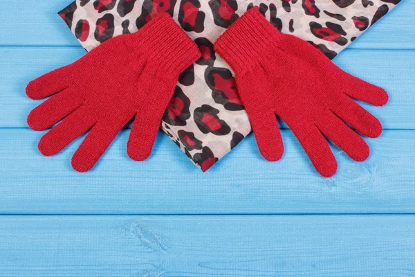 Guantes y chales de lana para mujer a bordo, ropa para otoño o invierno —  Fotos de Stock