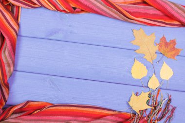 Kadın ve yaprakları panoları için sonbahar ya da kış giyim, yün, ipek şal çerçevesinde