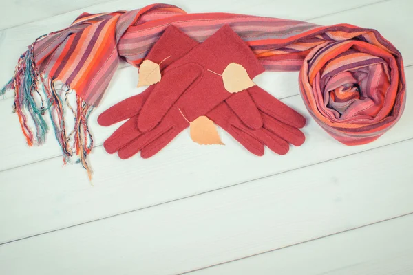 ヴィンテージ写真、女性のための手袋とショール、秋や冬のための衣類、テキストのためのコピースペース — ストック写真
