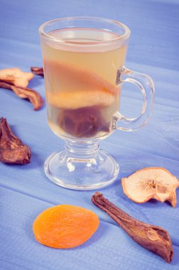 Vintage Fotoğraf, Kuruyemiş ve maddeler kurullarında taze geleneksel Komposto