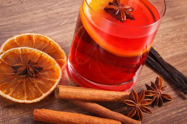 Taze kokulu baharatlar ile kış akşamında mulled şarap