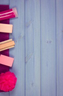 Aksesuar ve kozmetik hijyenik banyo, vücut bakımı, kavramı içinde metin için yer kopyalayın