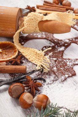 Hamur için Noel çerezleri, baharat ve zencefilli kurabiye pişirme için madde