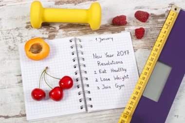 Defterde yazılı elektronik banyo ölçekli ve yeni yıl Çözünürlük