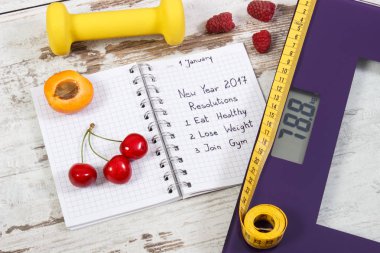 Defterde yazılı elektronik banyo ölçekli ve yeni yıl Çözünürlük