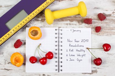 Defterde yazılı elektronik banyo ölçekli ve yeni yıl Çözünürlük