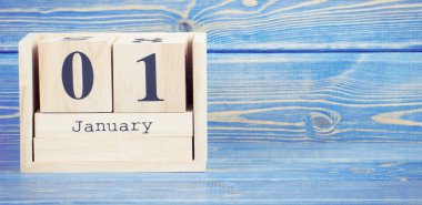 Vintage Fotoğraf, 1 Ocak. ahşap küp takvim Tarih 1 Ocak tarihi