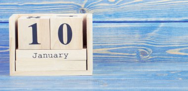 Vintage Fotoğraf, 10 Ocak. Tarihi ahşap küp takvim üzerinde 10 Ocak