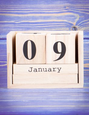 Ocak 9. Tarihi ahşap küp takvim Tarih 9 Ocak