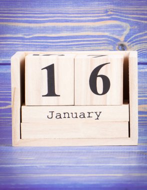 16 Ocak. Ahşap küp takvim üzerinde 16 Ocak tarihi