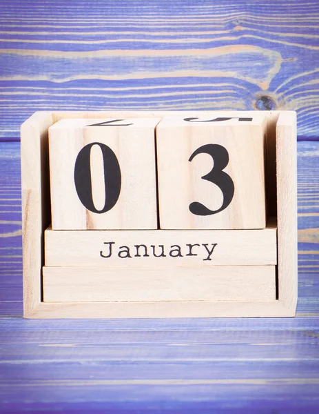 3 de enero. Fecha del 3 de enero en el calendario de cubos de madera —  Fotos de Stock