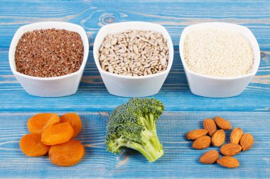 Ürün ve kalsiyum ve diyet lifi, sağlıklı beslenme içeren maddeler