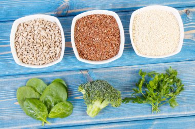 Ürün ve kalsiyum ve diyet lifi, sağlıklı beslenme içeren maddeler