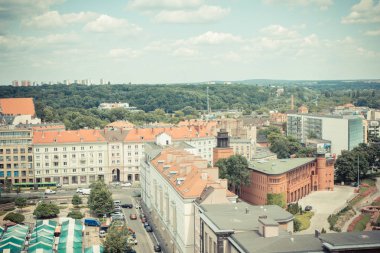 Poznan, Polonya - 28 Haziran 2016: Vintage Fotoğraf, eski ya da modern binalar ve kasaba Poznan sokak görünümü