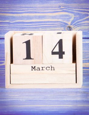 Mart 14. Ahşap küp takvim Tarih 14 Mart tarihi