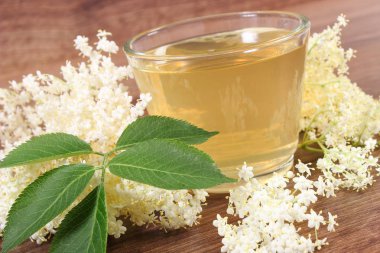 Rustik kurulu taze sağlıklı suyu ve mürver çiçekleri