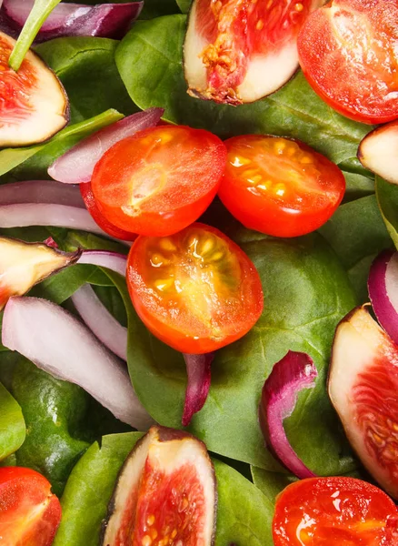 Friss gyümölcs és háttérként, egészséges táplálkozás koncepció zöldségsaláta — Stock Fotó