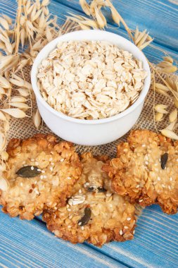 Yulaf ezmeli kurabiye, pul ve kulakları yulaf, sağlıklı tatlı kavramı